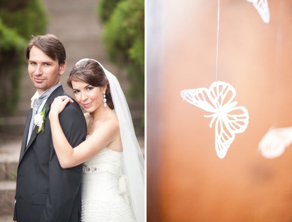 bride and groom butterflies