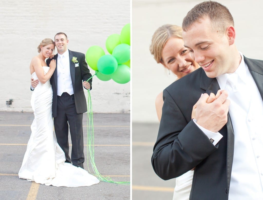 green balloons bride and groom