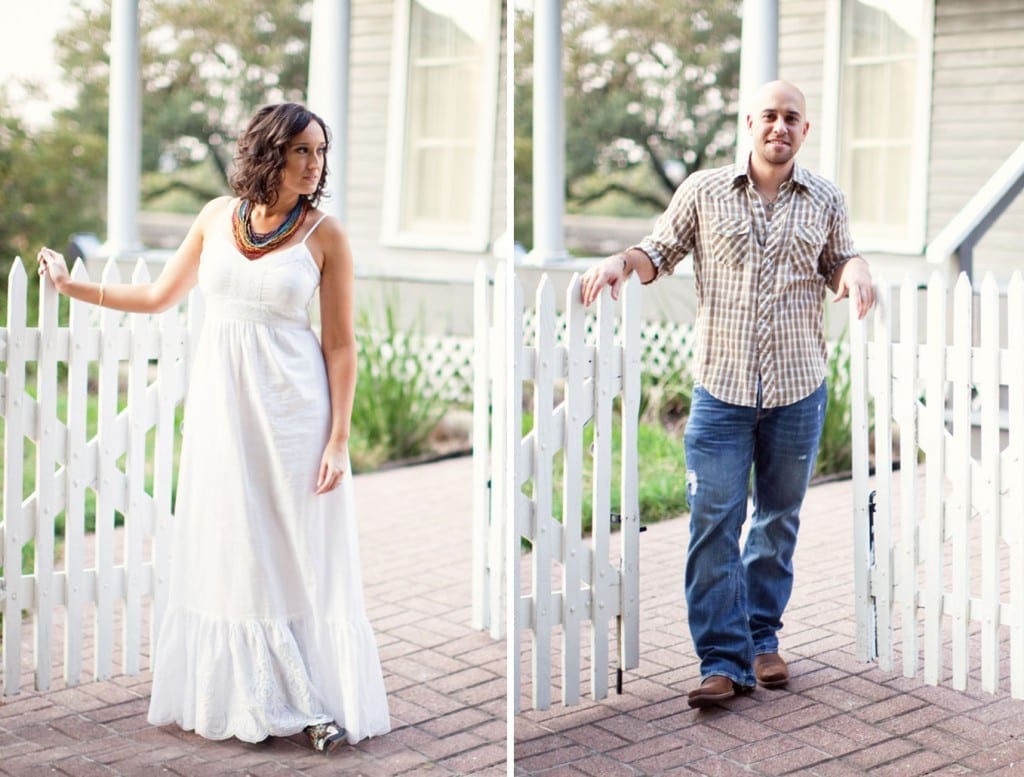 bride and groom white picked fence