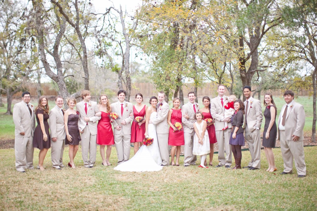 red and brown bridal party