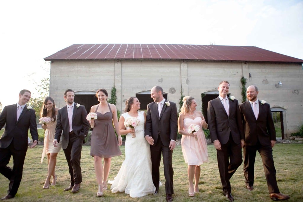 pink and brown wedding party