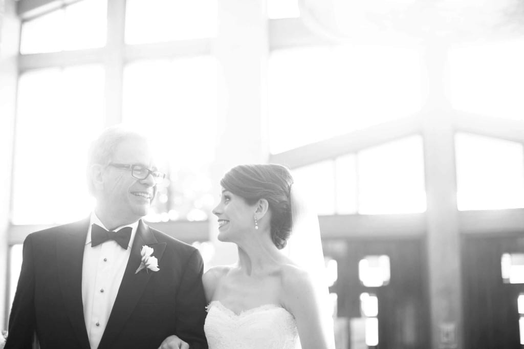 excited bride and dad