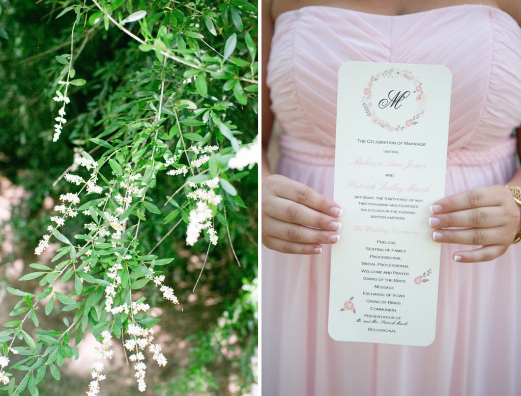 pink and green wedding details