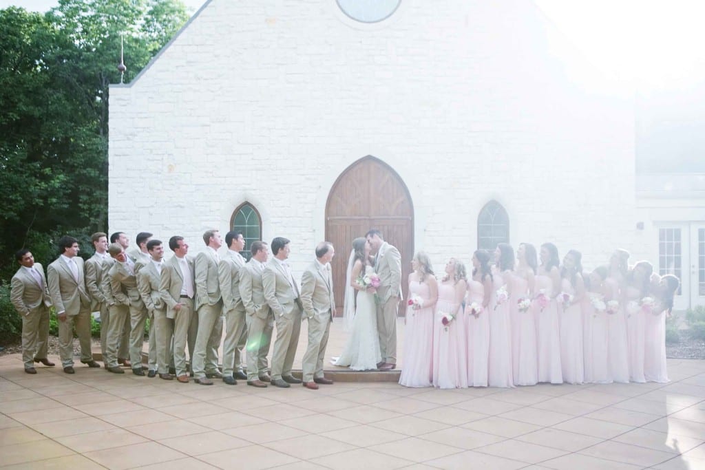 pink and tan wedding party