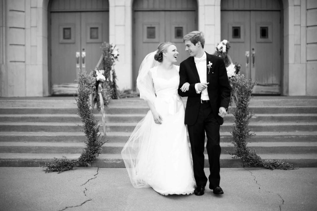 walking bride and groom