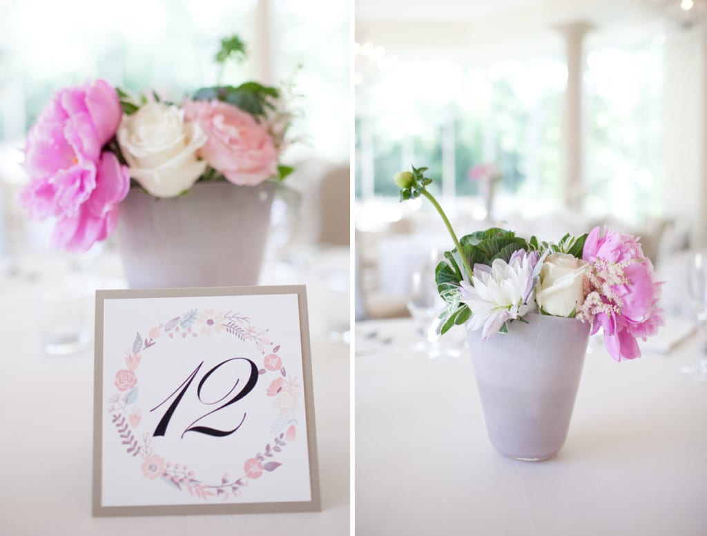 white and pink wedding details