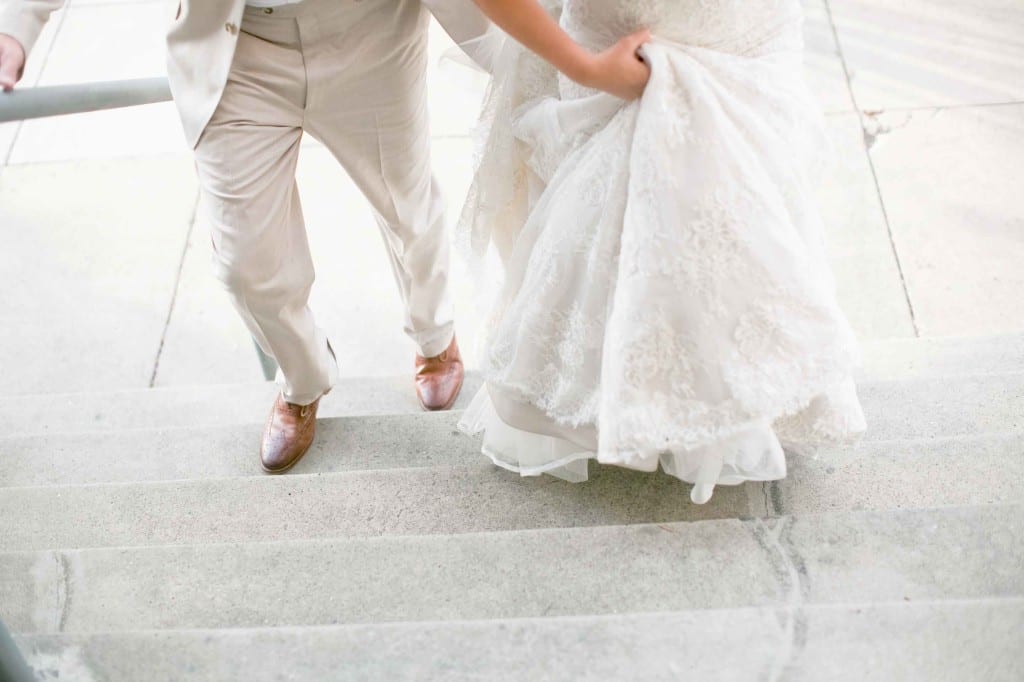 walking bride and groom