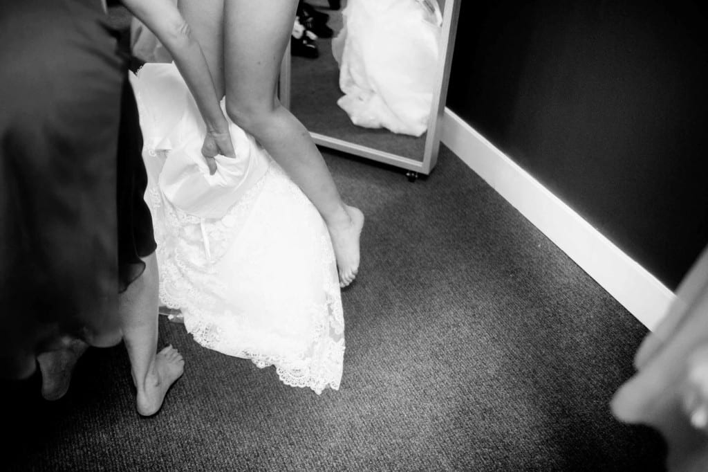 slipping on the dress