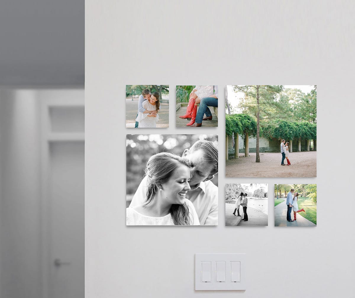 Collage wall showcasing an engagment session by Kelly Hornberger Photography in acrylic prints