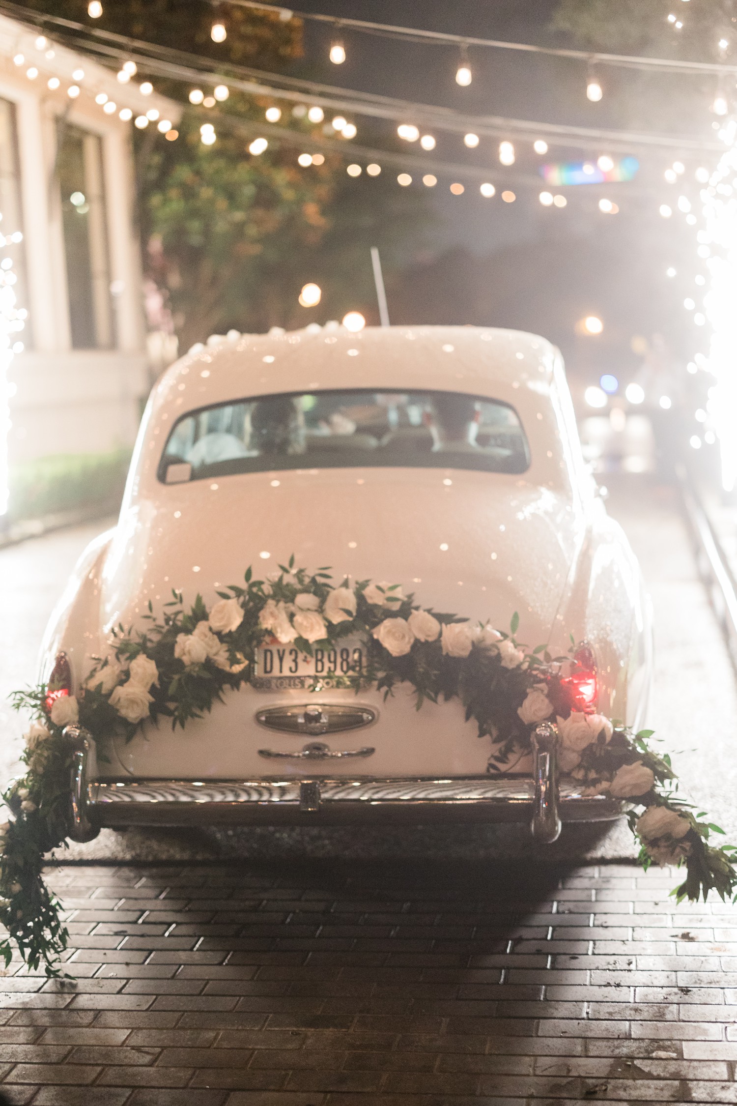 Wedding Getaway car with floral bumper