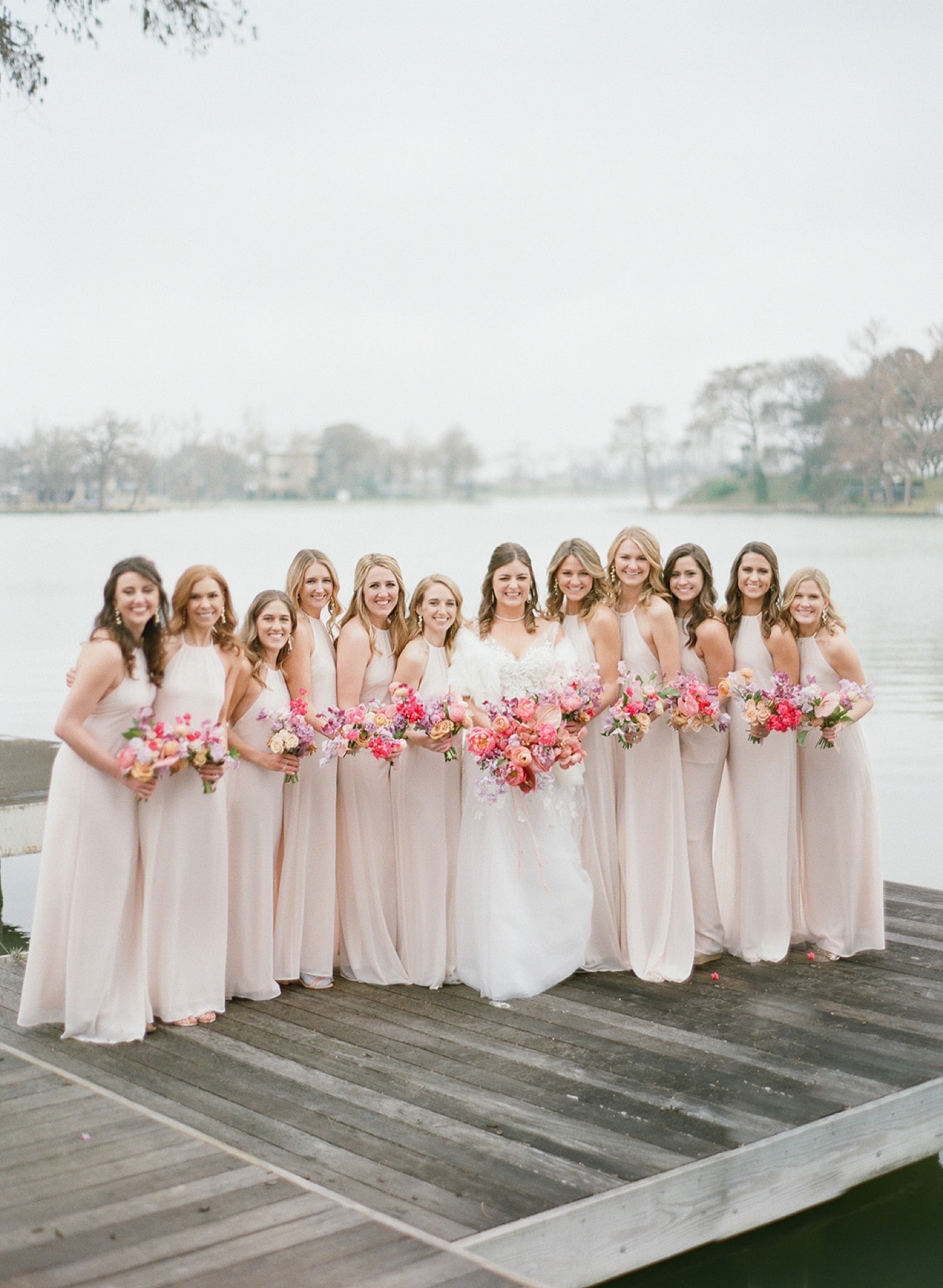 Bridesmaid Photos on Lake Dock in Texas