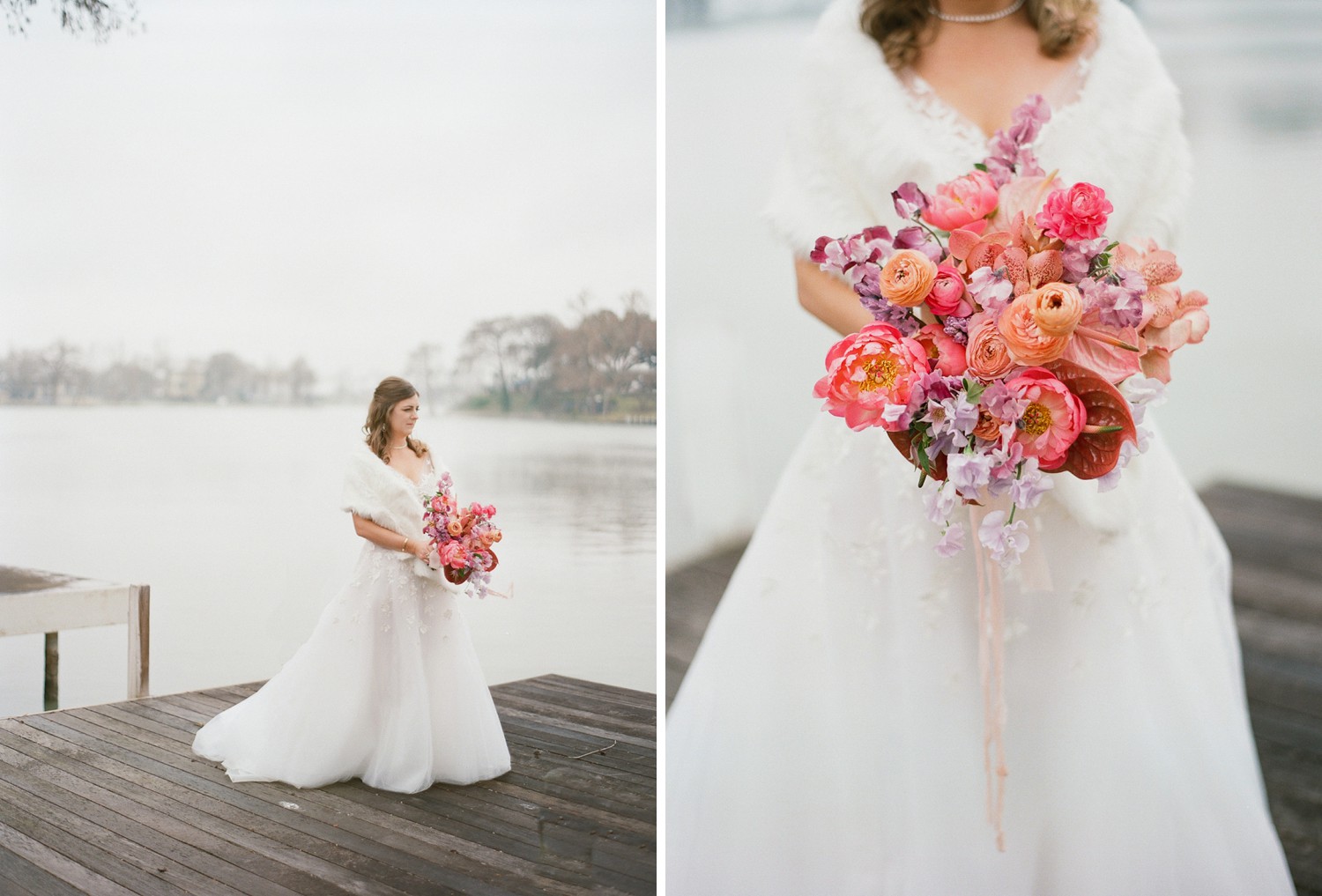 Texas Winter Bride with Pink Bouquet