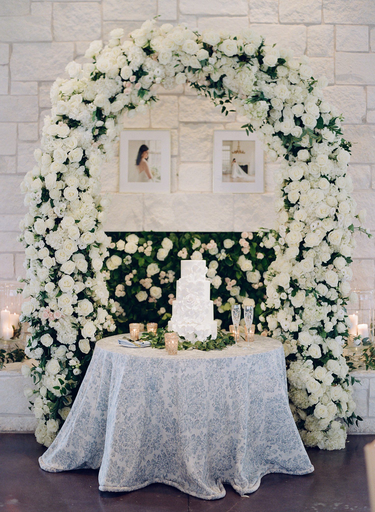 Wedding Cake Table with white flowers