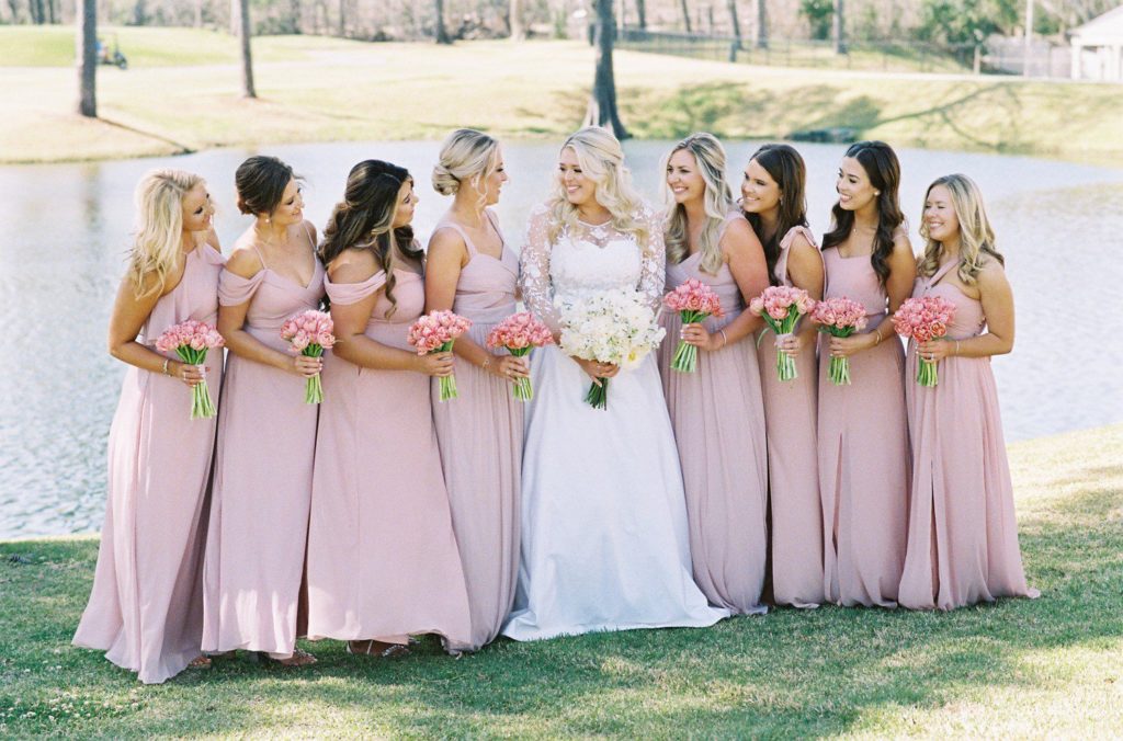 Bride with Bridesmaids in Pink
