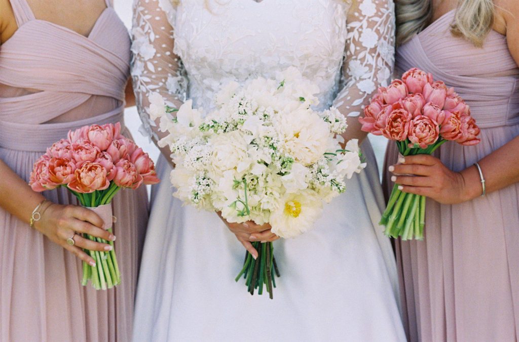 Bride and Bridesmaids in Pink Dresses