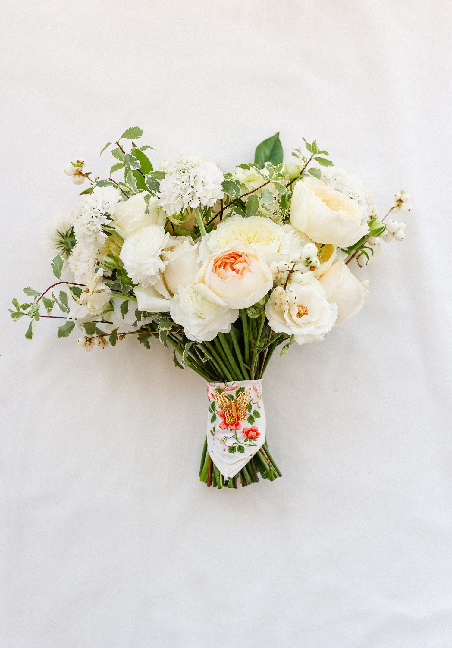White Bridal Bouquet with handkerchief