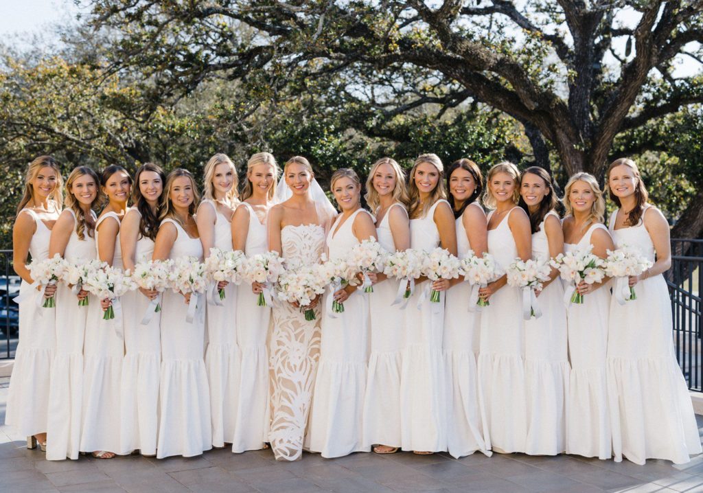 Bride with Bridesmaids in white dresses