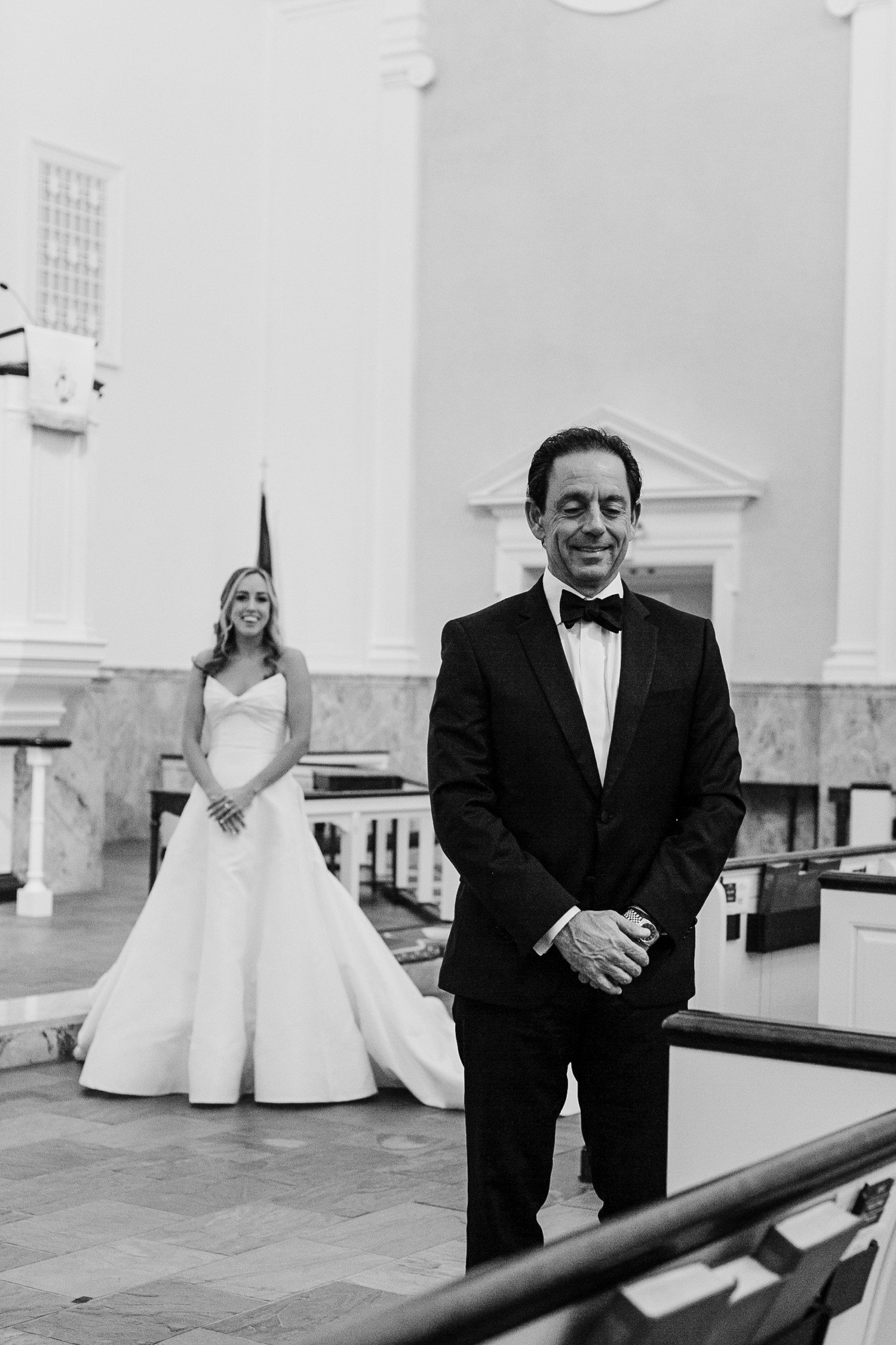 Bride and Father First Look at Church