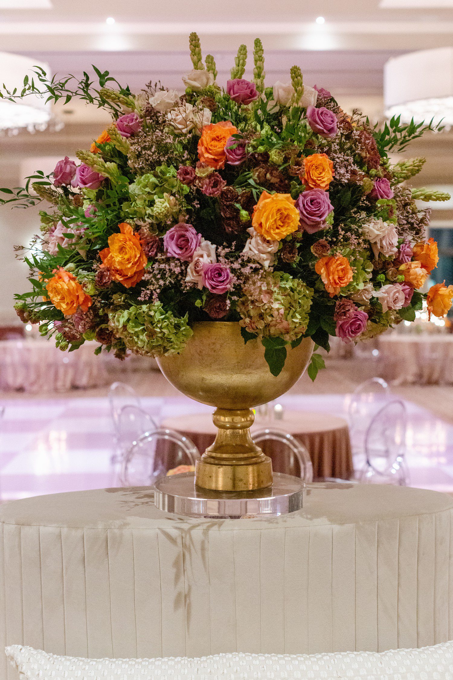 Orange and Purple Bouquet for Wedding Reception