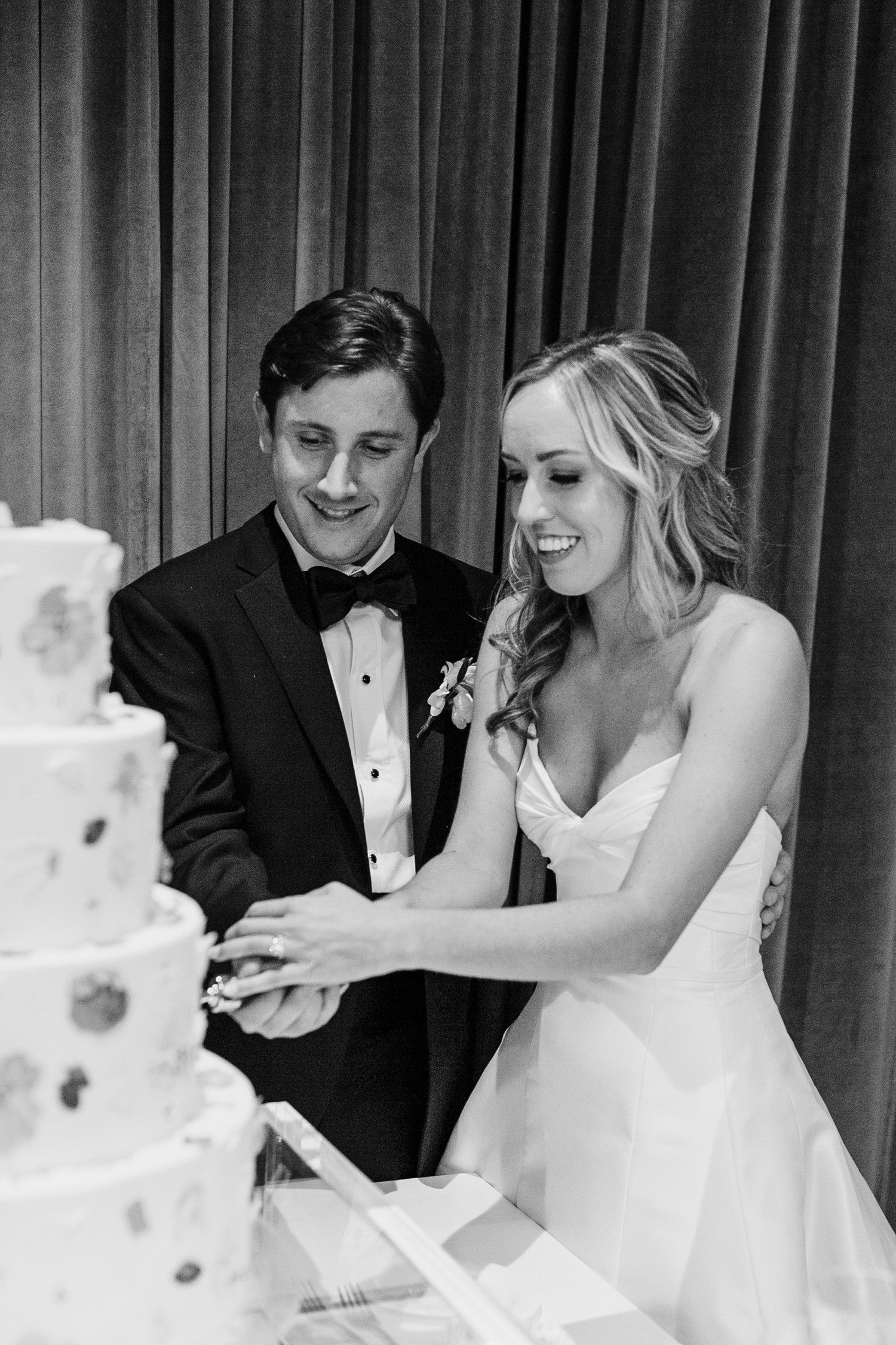 Bride and Groom Cutting Cake Wedding Reception at The Briar Club