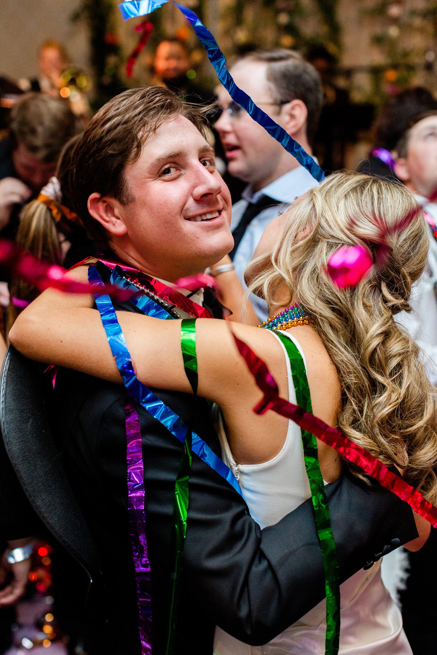 Streamers on Dance Floor at Wedding