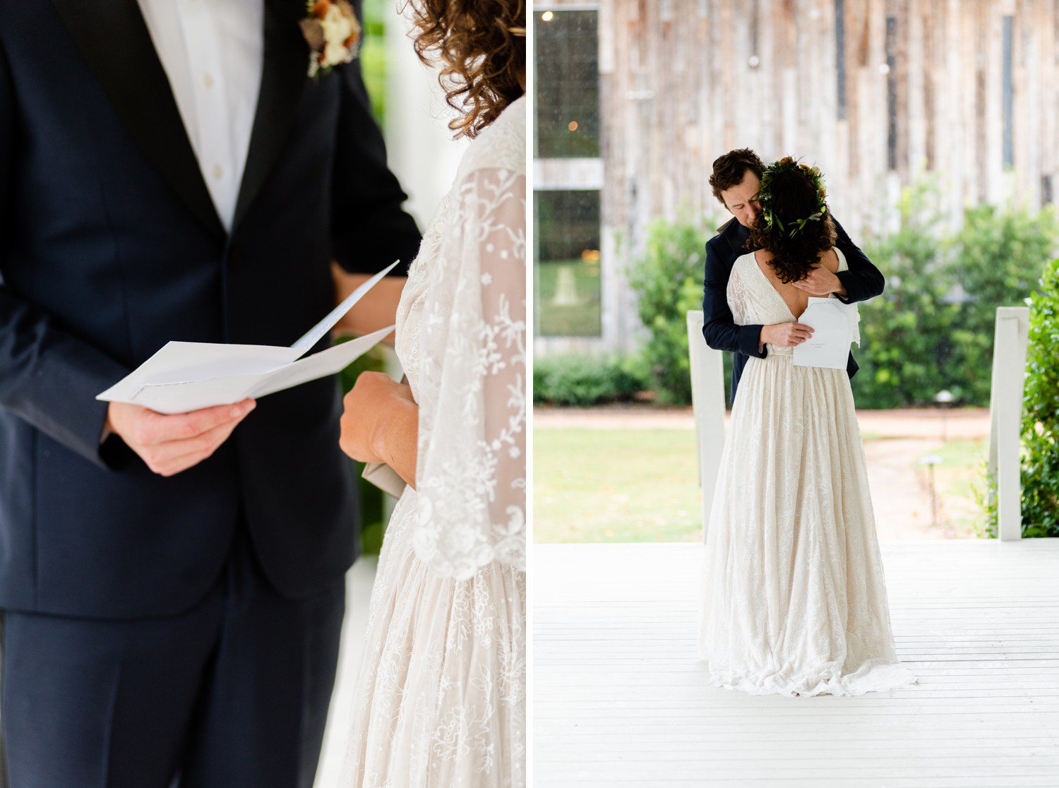 Bride and Groom Exchanging letters on wedding day 
