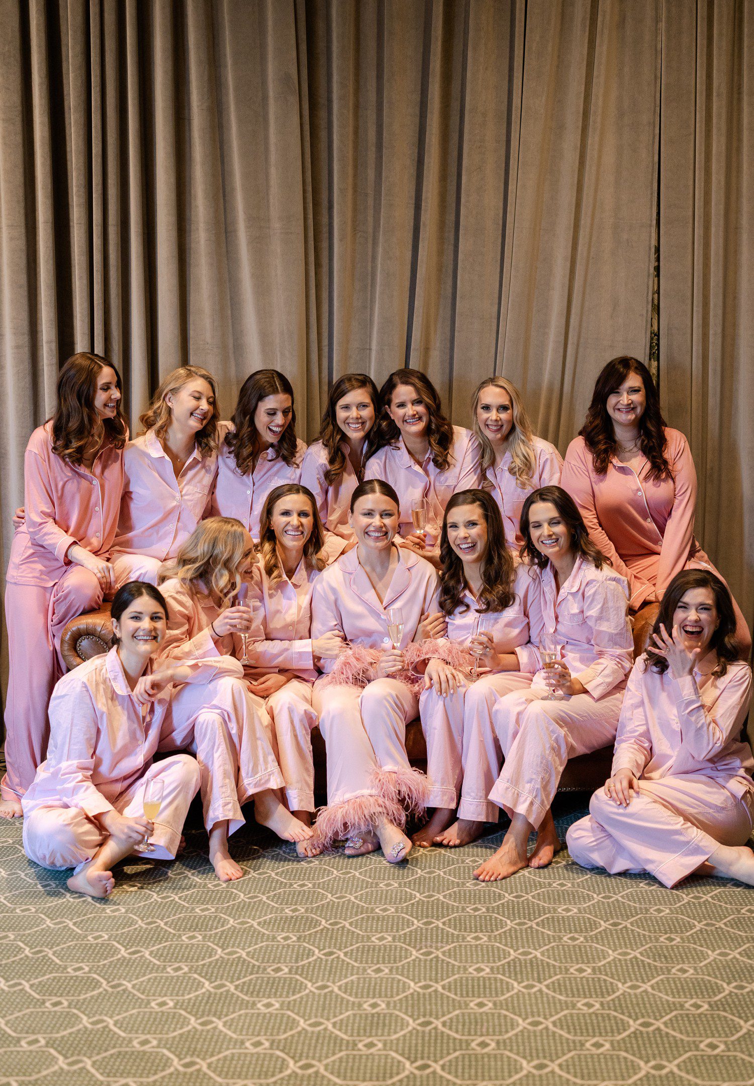 Bride and Bridesmaids in pink pajamas