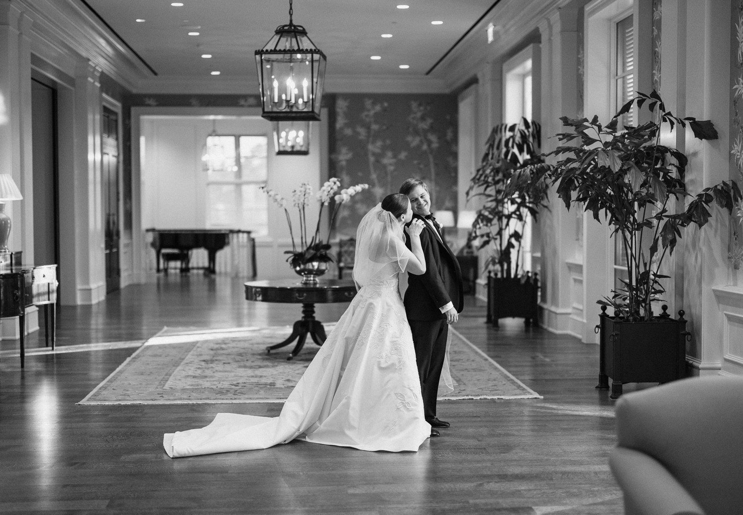 Bride and Groom First Look at Houston Country Club