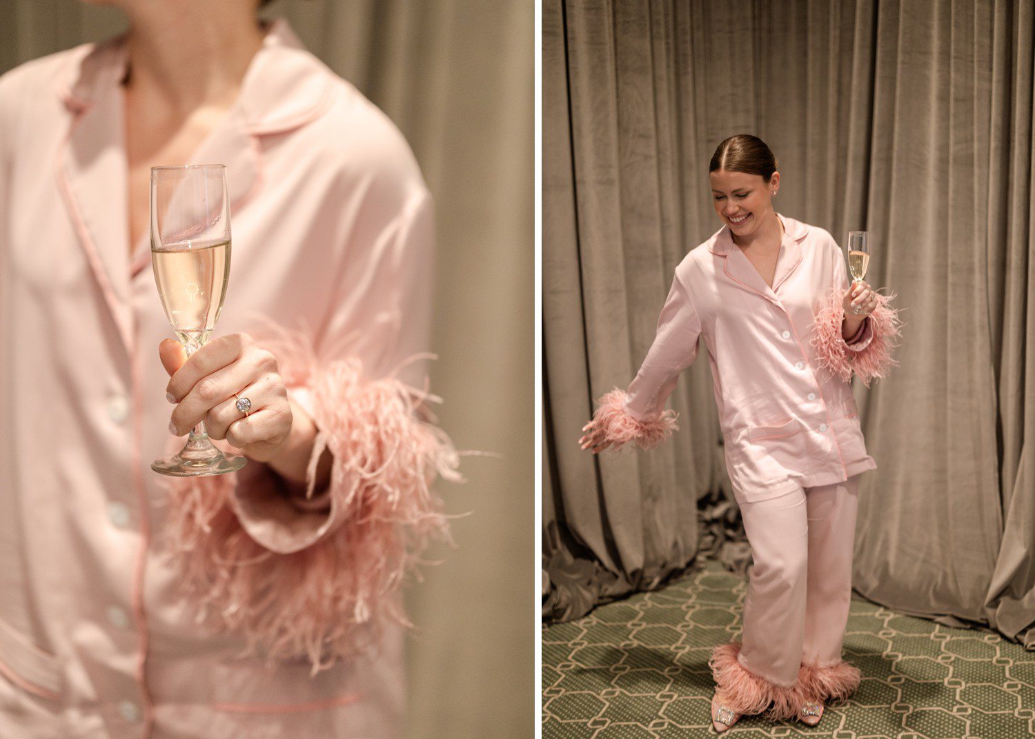 Pink getting ready outfit for bride 