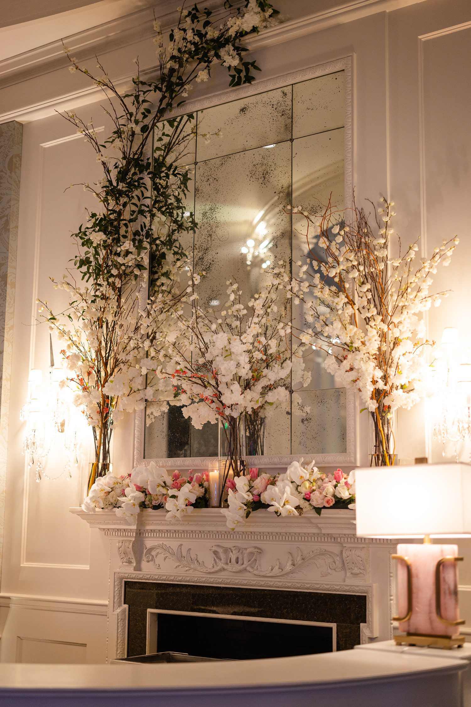 White Cherry Blossom Wedding Reception Decor