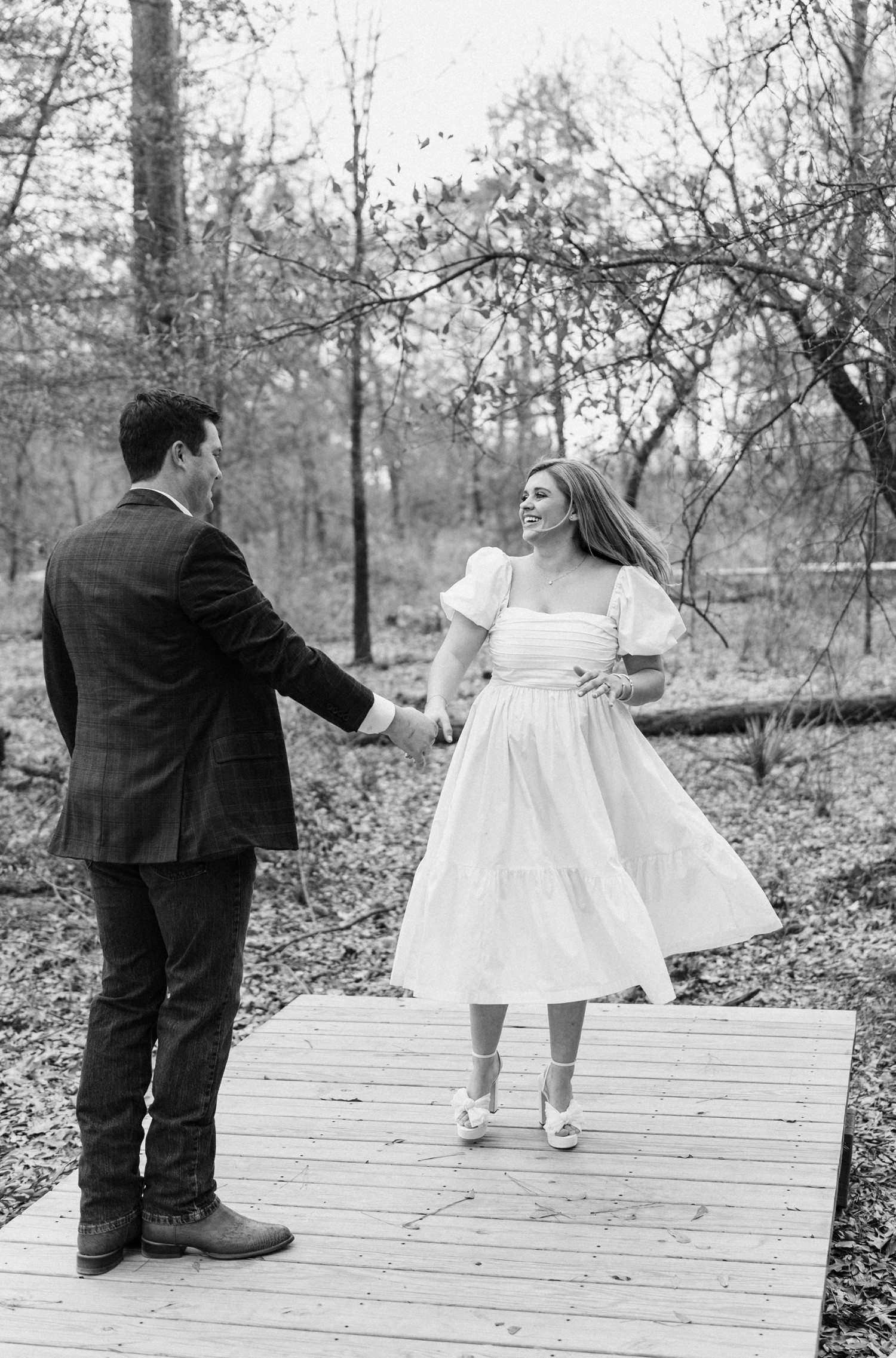 Dancing Engagement Photos at Memorial Park Houston 