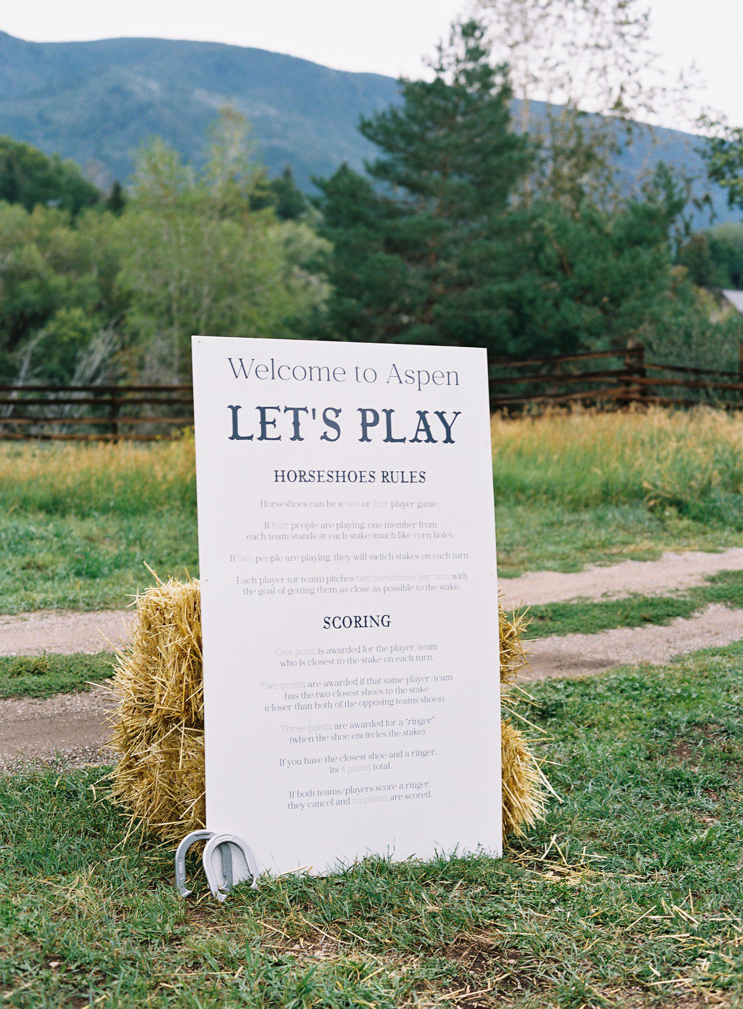 Horseshoe game sign at wedding rehearsal 