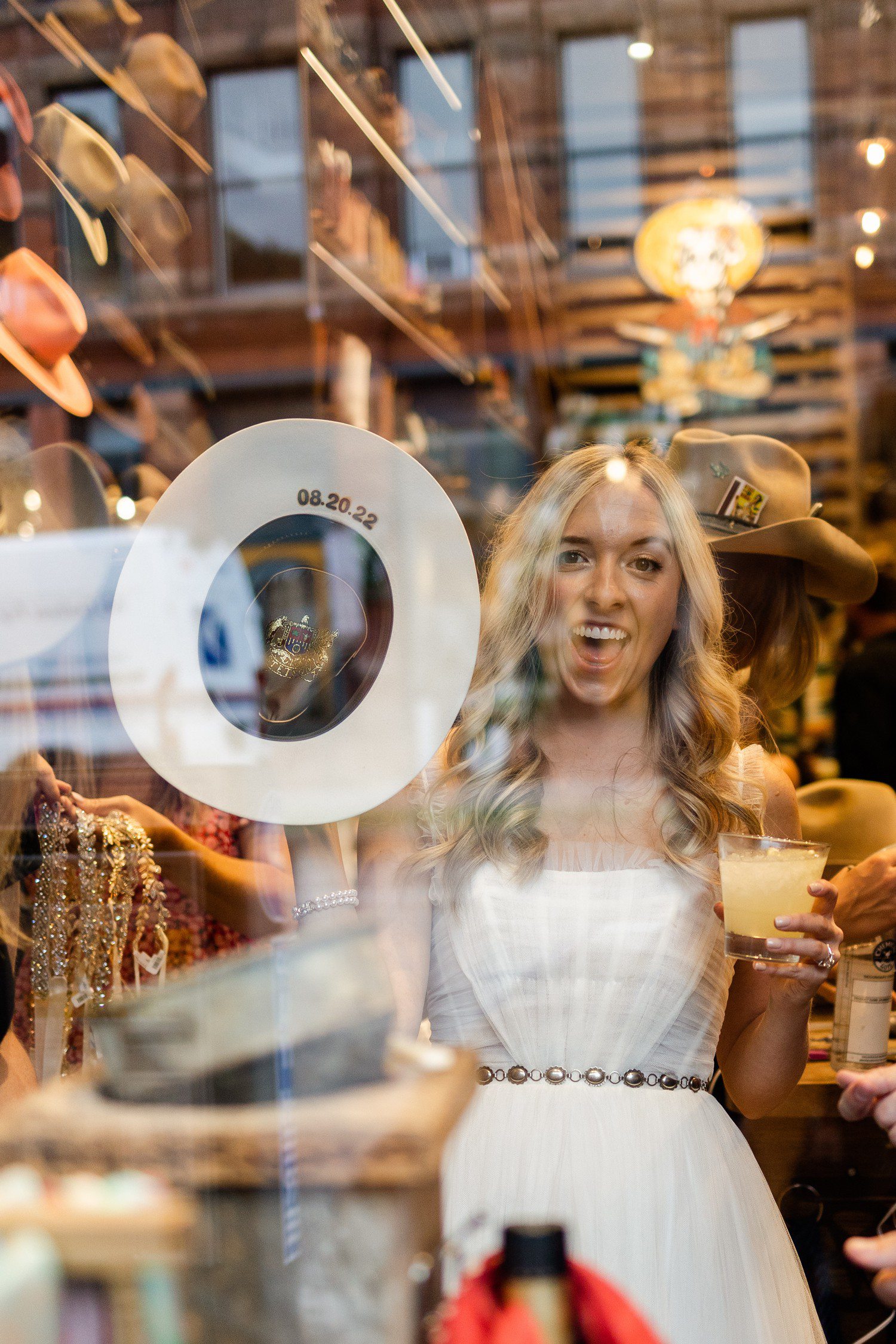 Bride with custom hat from Kemo Sabe in Aspen. 