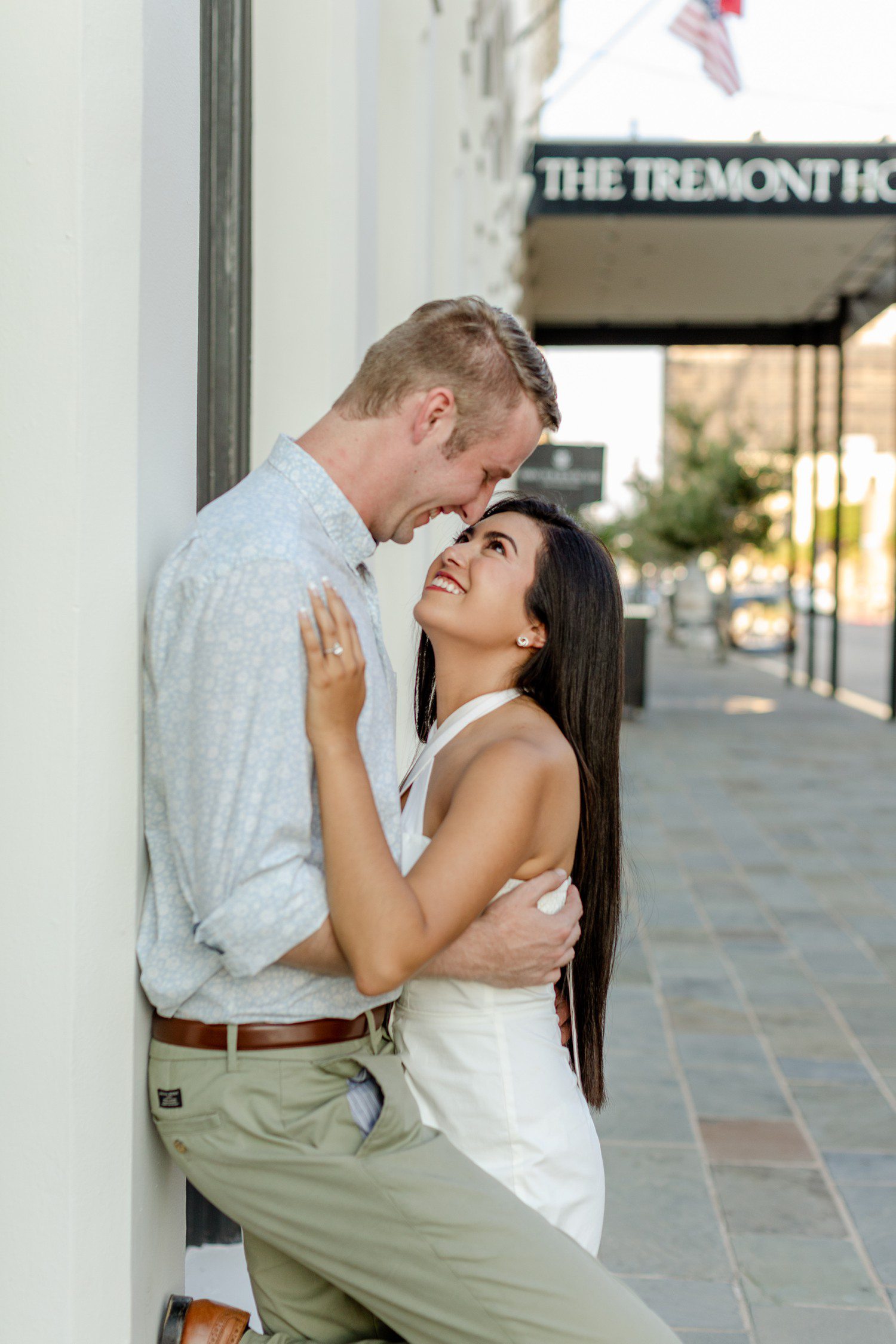 Engagement session in downtown Galveston near The Tremont House. 