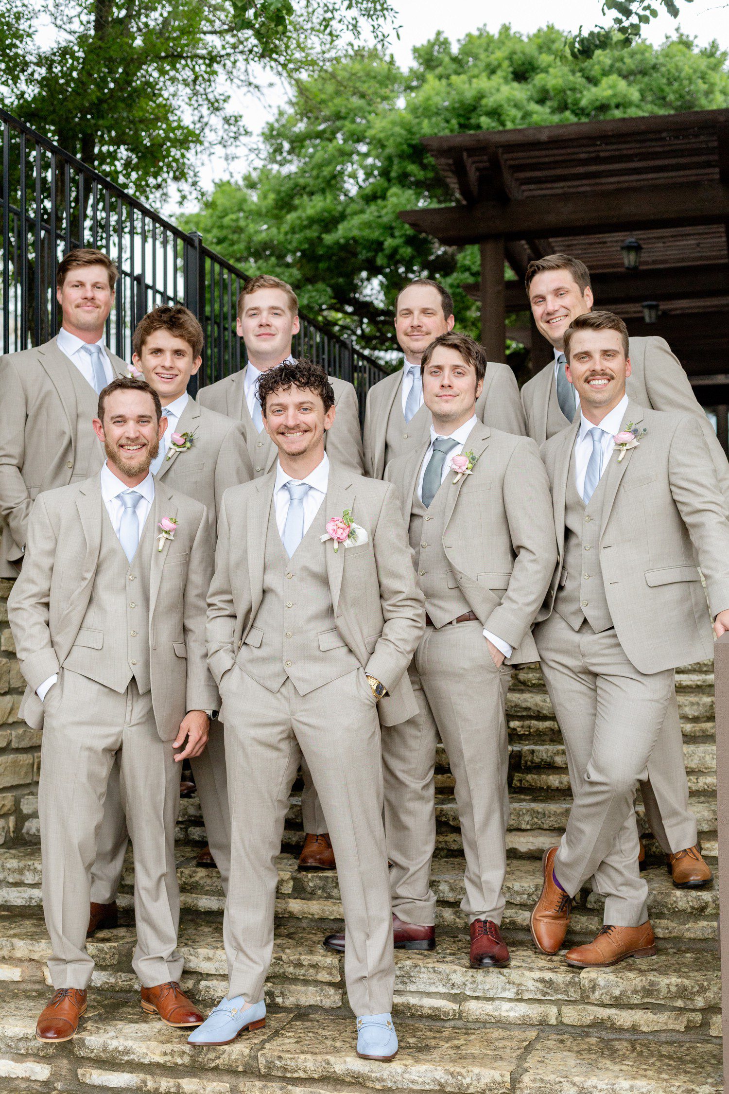 Groom and groomsmen photos at Sendera Springs.