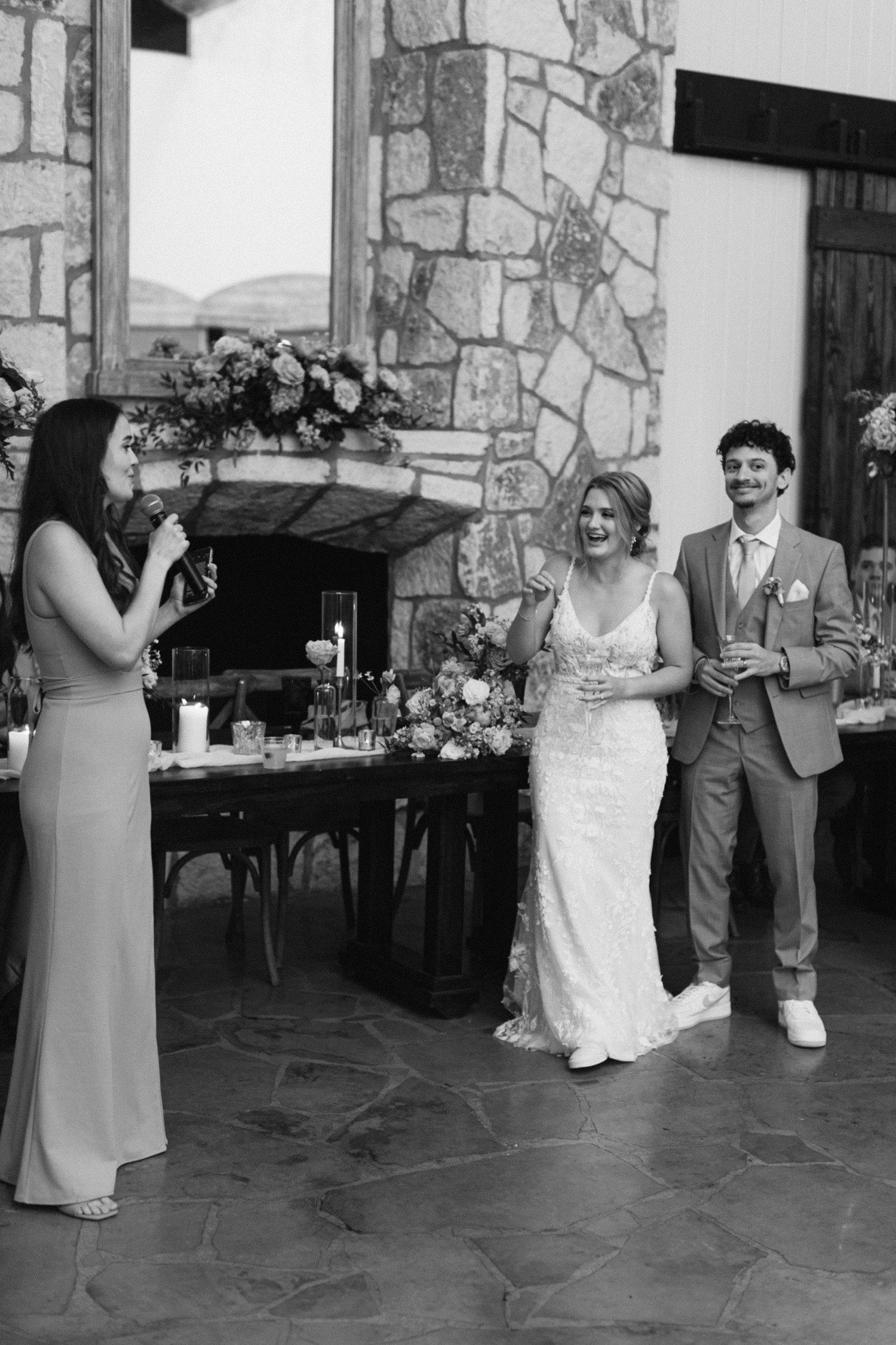 Wedding toasts at reception at Sendera Springs in Kerrville.