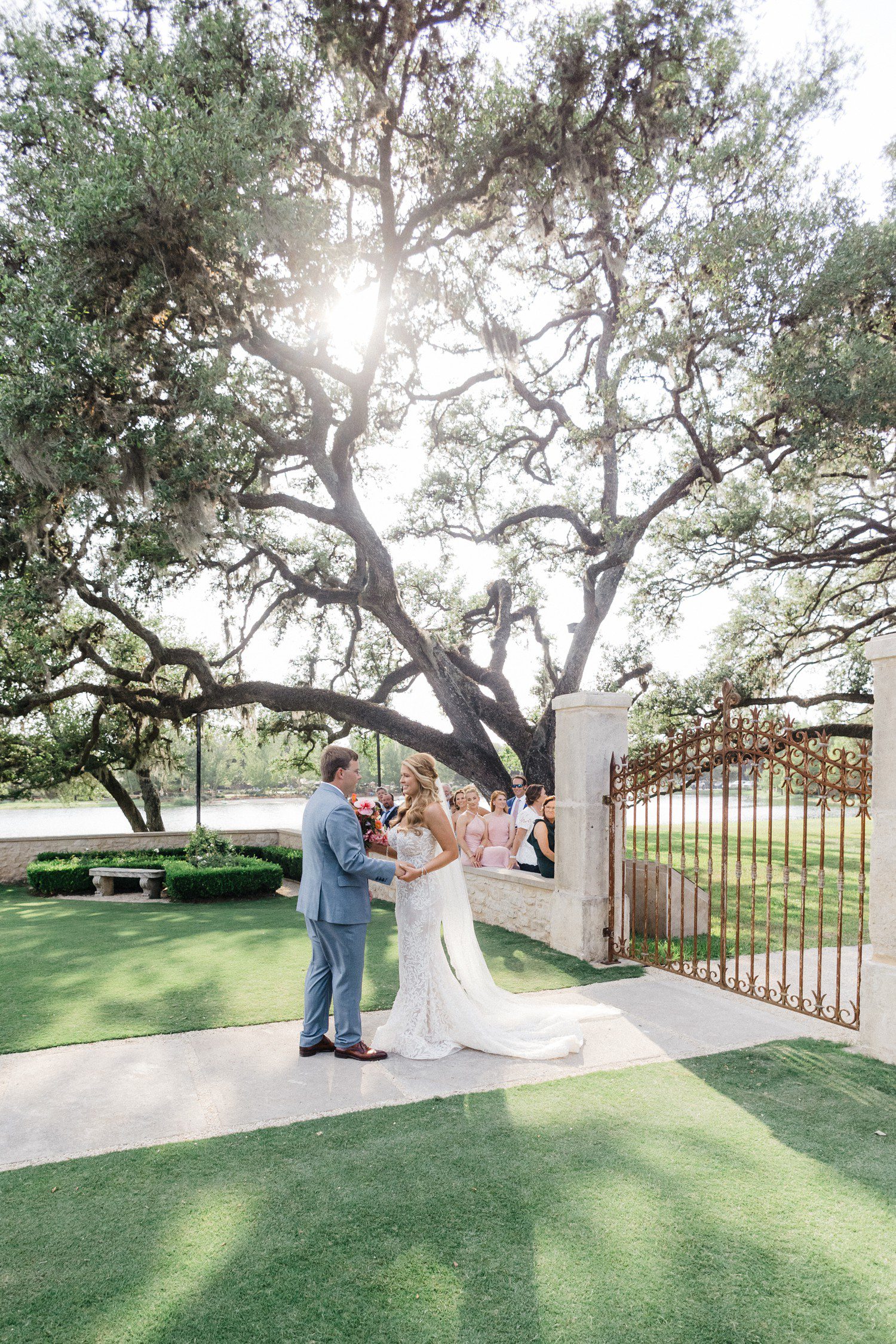 Wedding first look at Houston Oaks. 