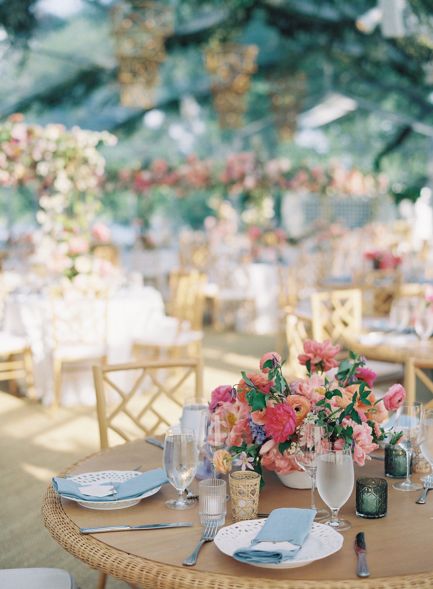 Colorful wedding reception flowers at Houston Oaks. 