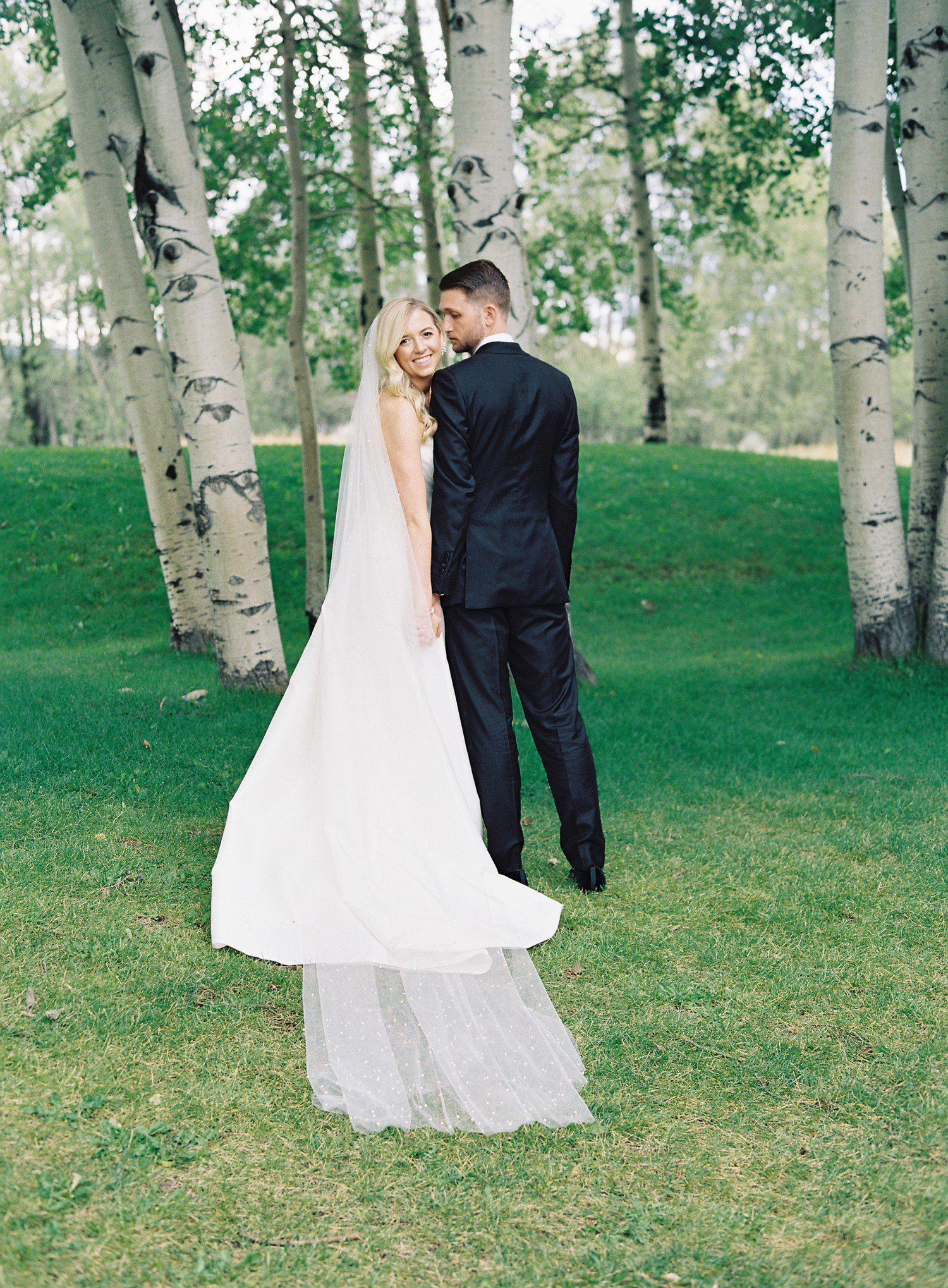 Bride and groom photos at Aspen Meadows Resort. 