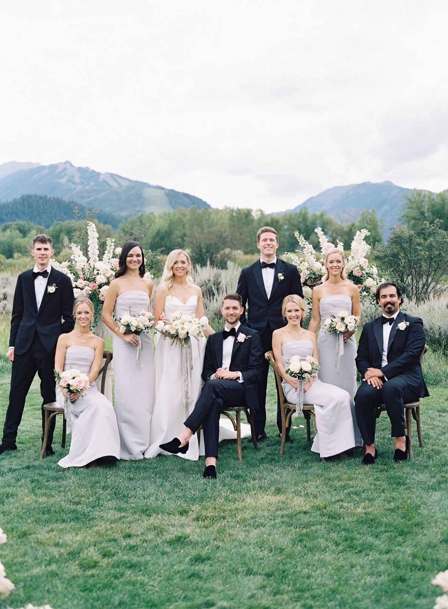 Wedding party photos at Aspen Meadows Resort. 