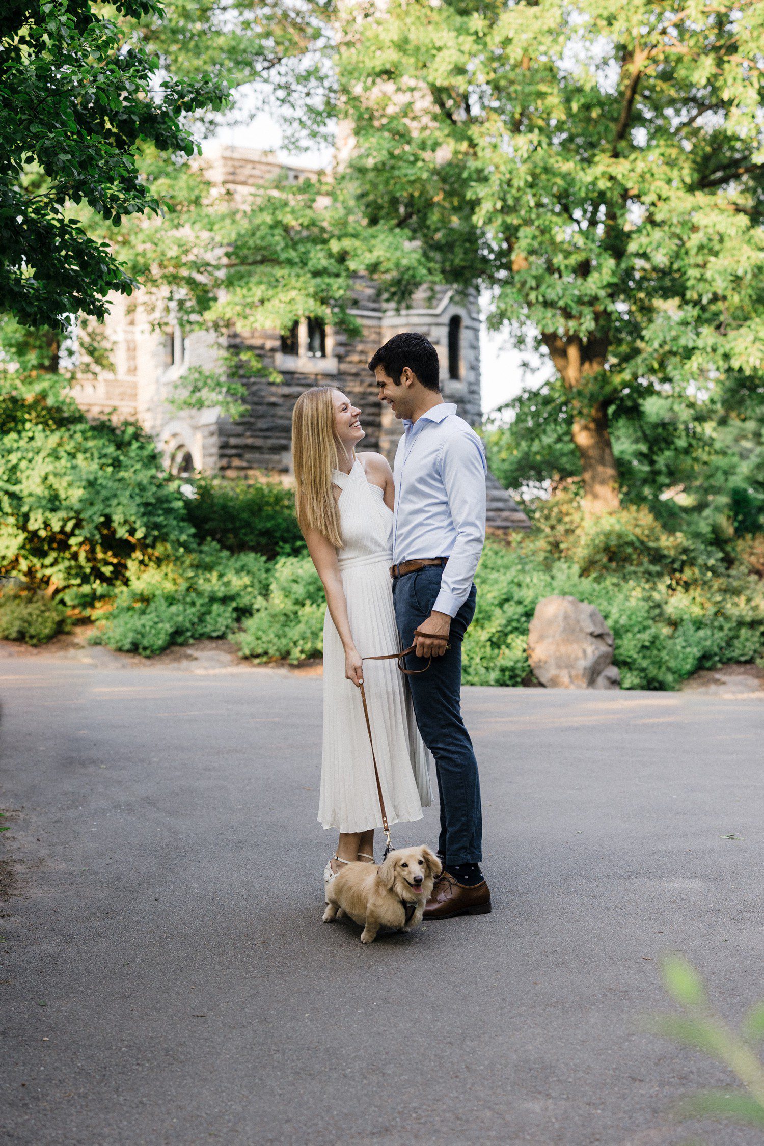 Engagement photos with dog in Central Park New York. 