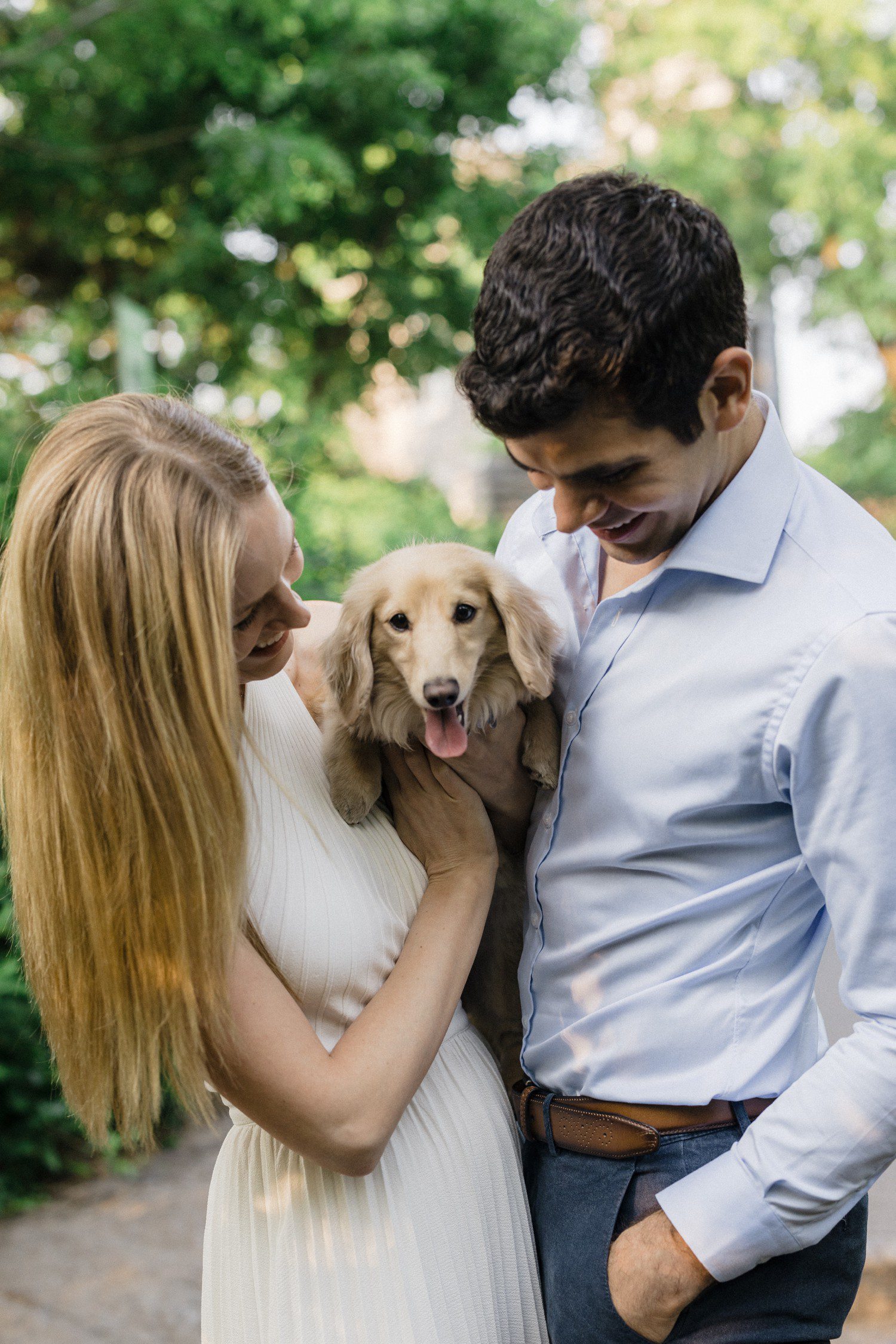 NYC engagement photos with dog in Central Park. 