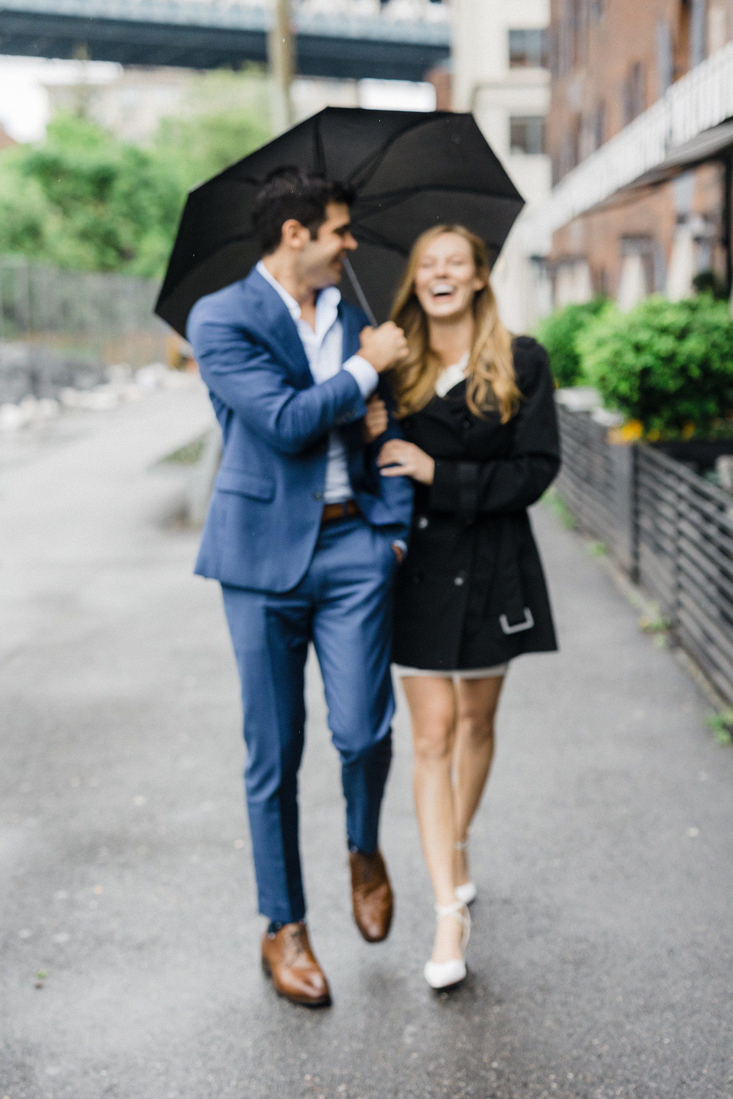 Rainy engagement photos in Brooklyn. 