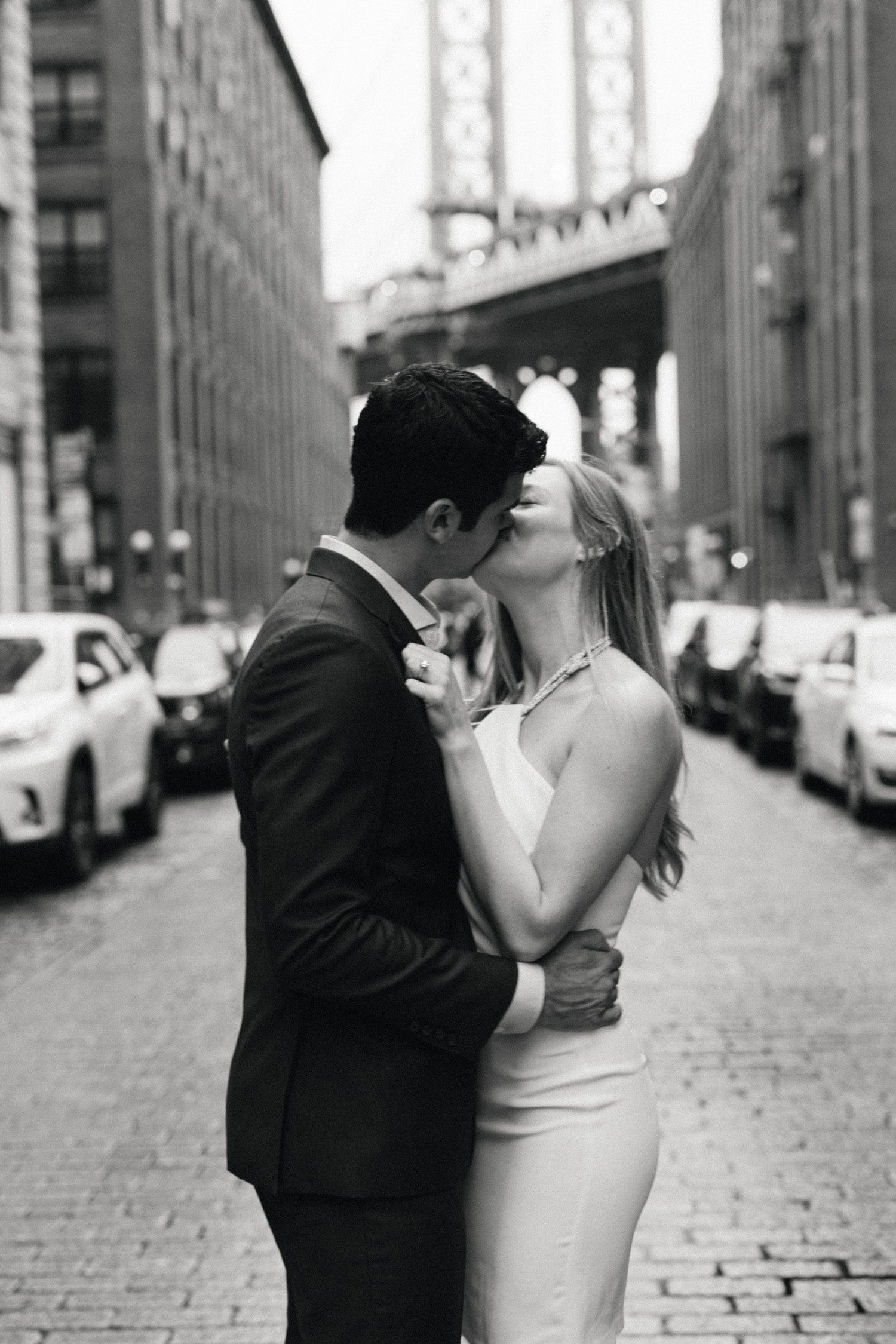 NYC Engagement photos with Brooklyn Bridge. 