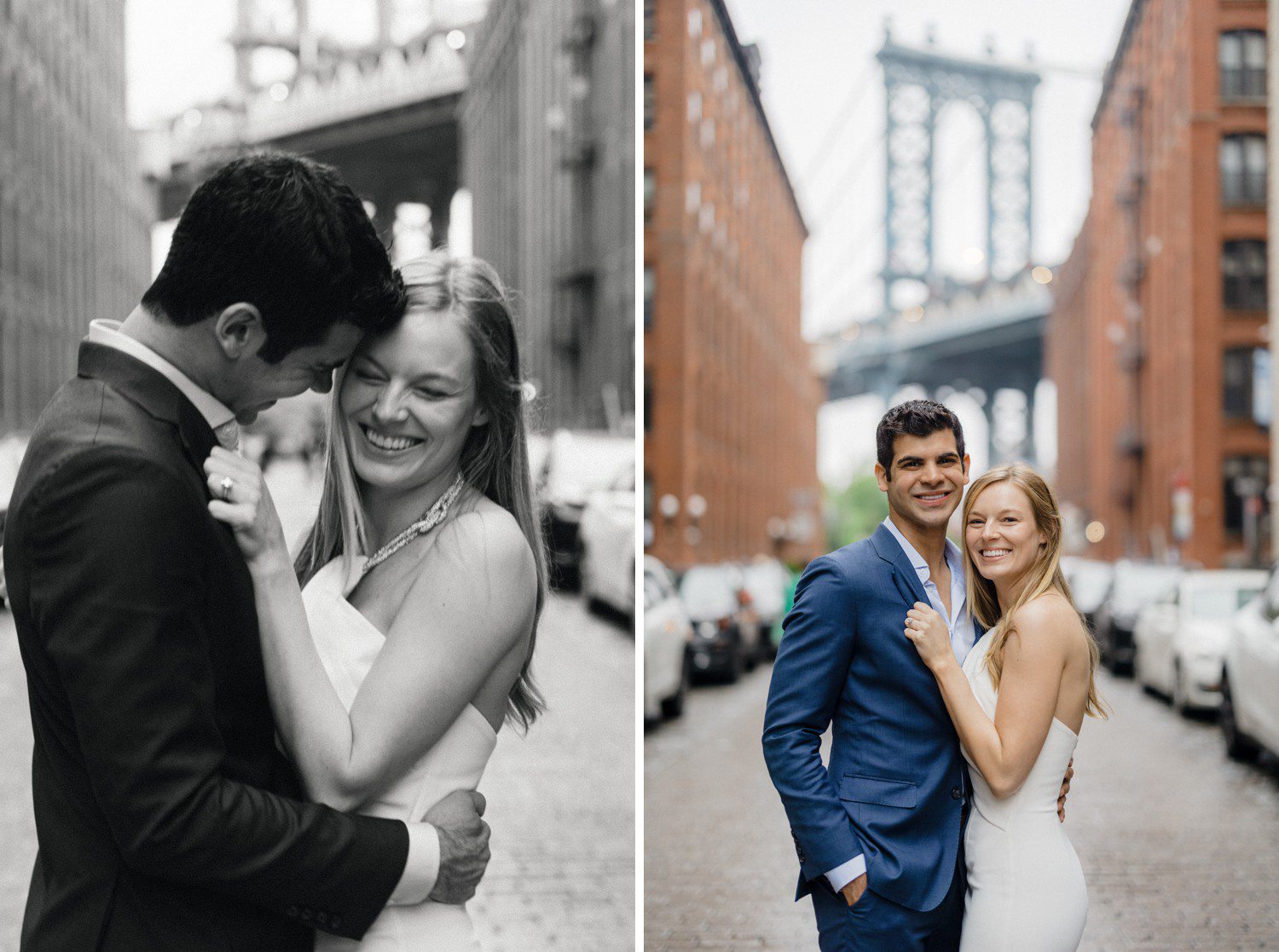 New York City engagement photos at Brooklyn Bridge.