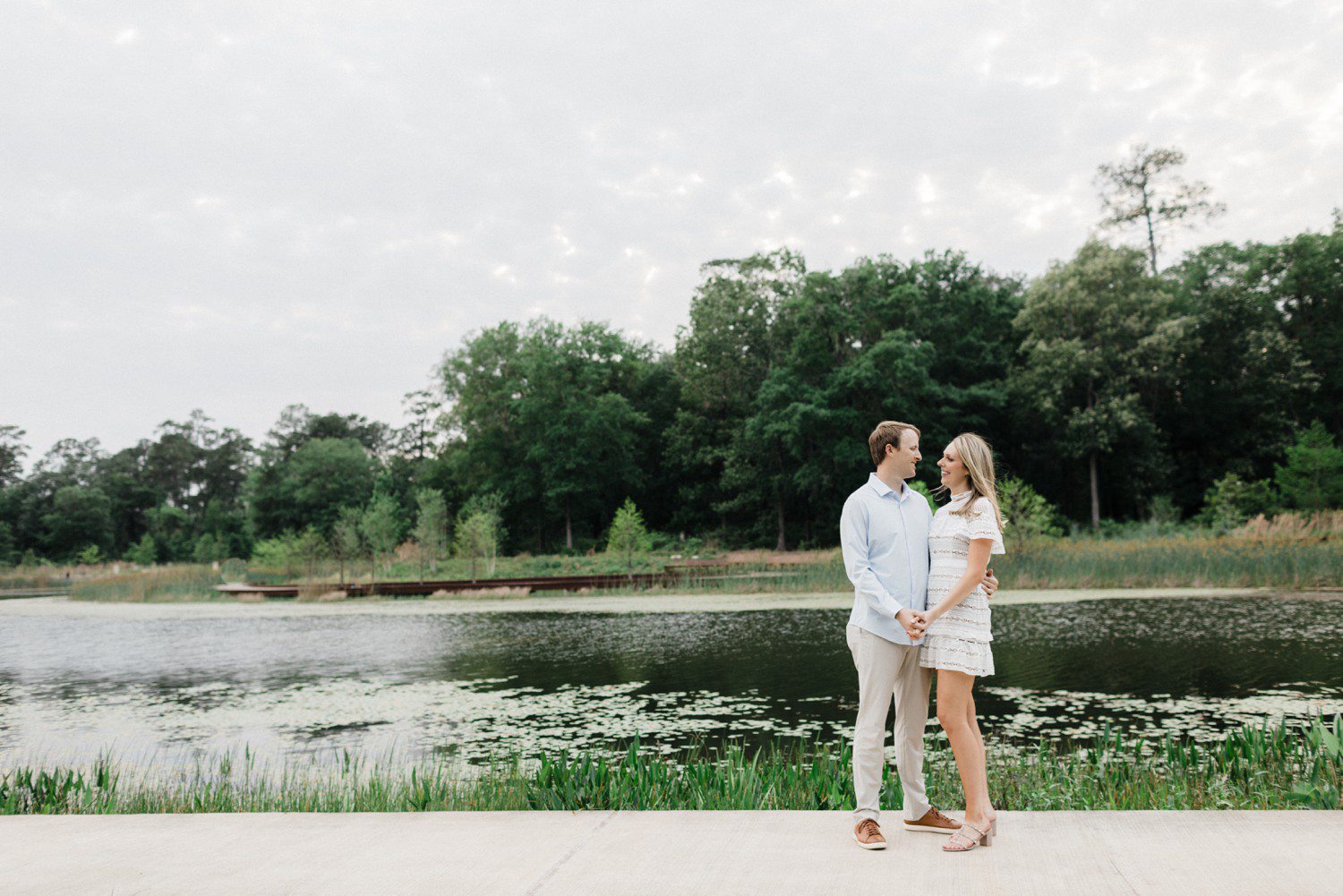 Engagement photos at Hines Lake at Memorial Park. 