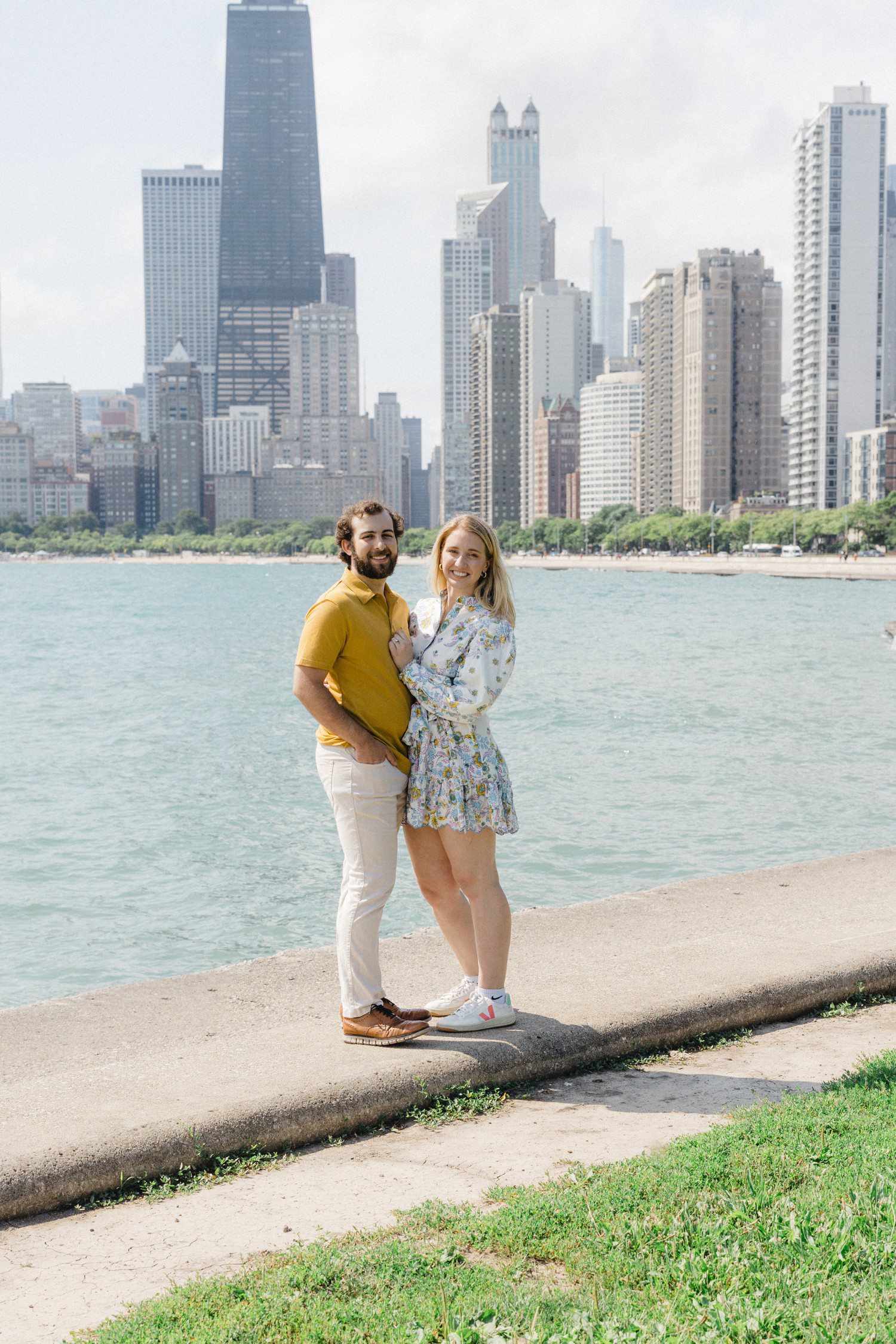 Chicago engagement session with city skyline. 