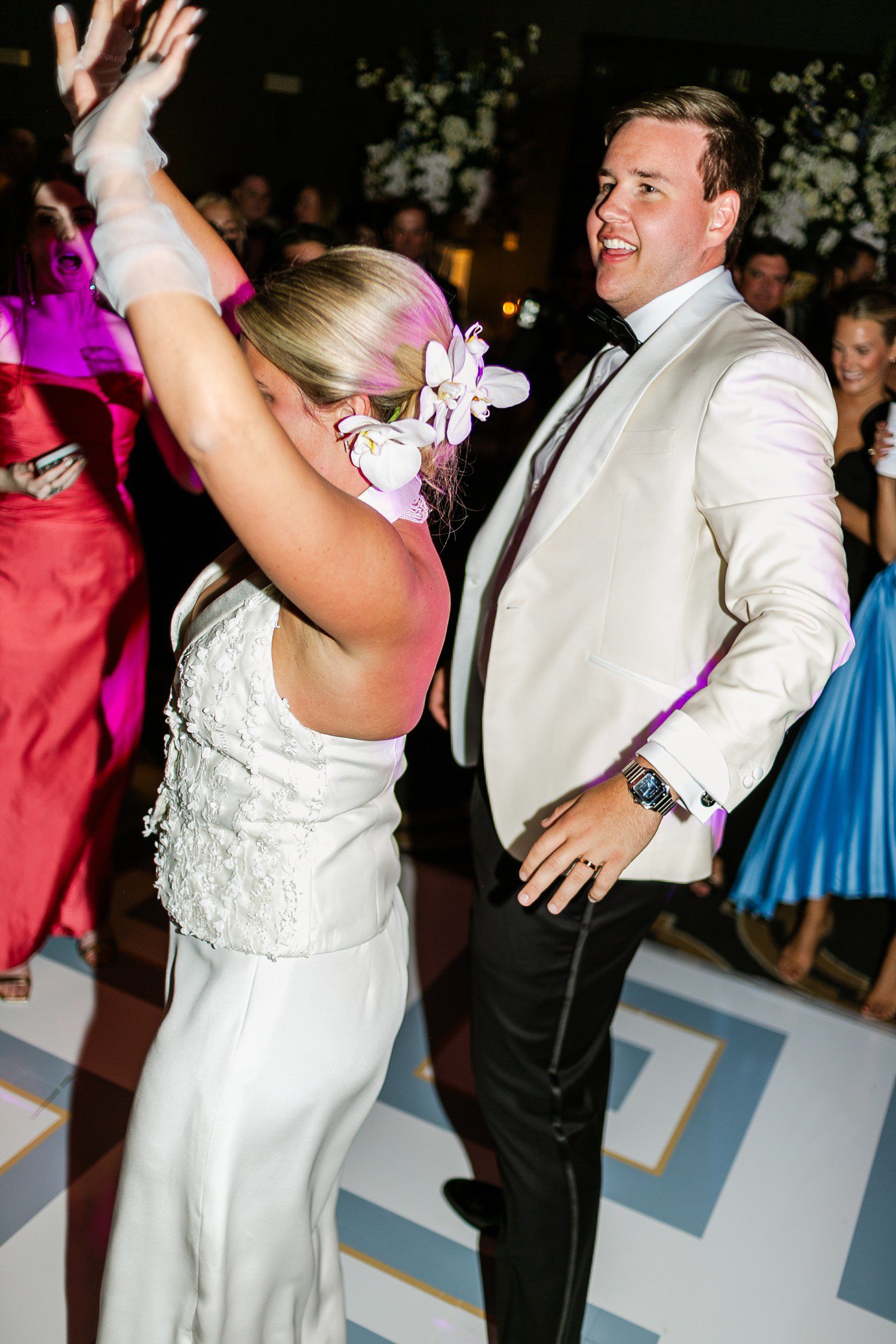 Bride and groom dancing during wedding reception at Austin Country Club.