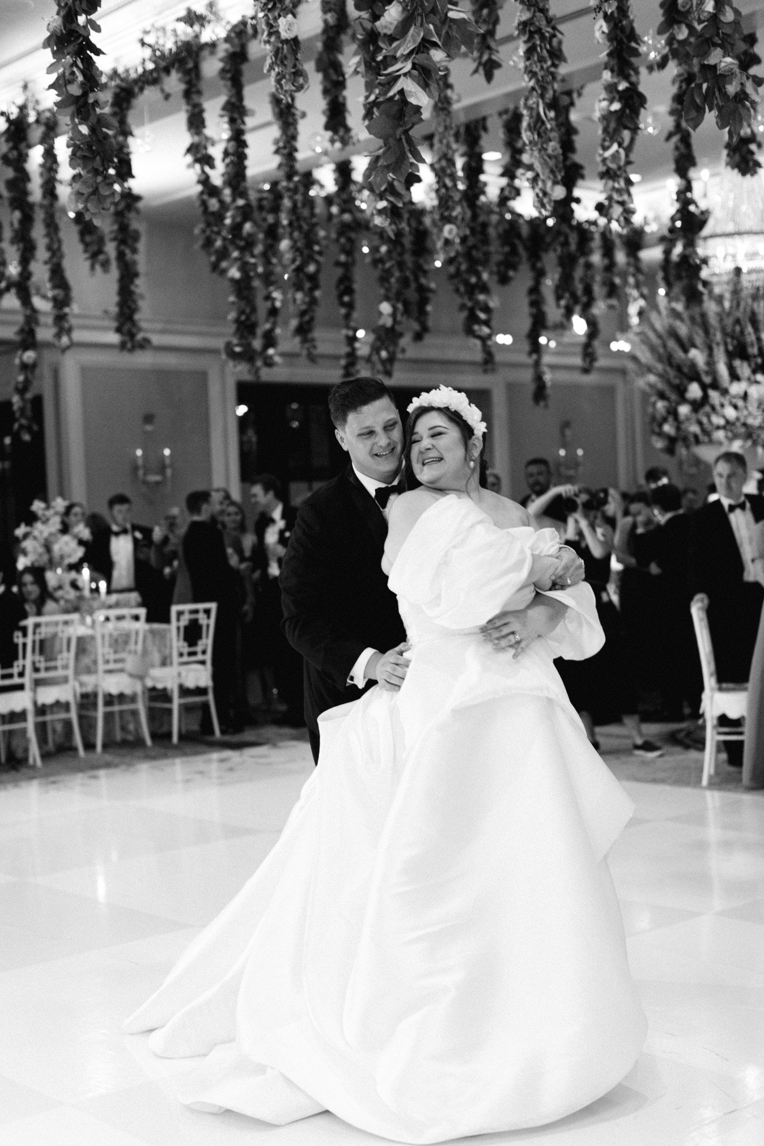 Bride and groom dancing during wedding reception at Lakeside Country Club in Houston, TX. 