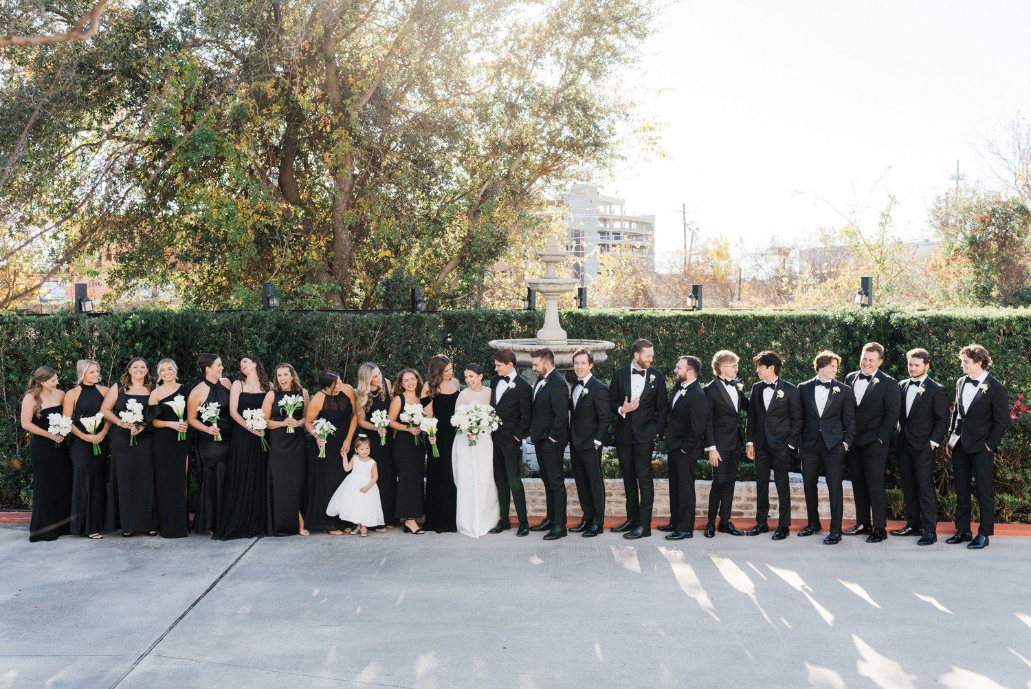 Wedding party photos outside The Astorian in Houston. 